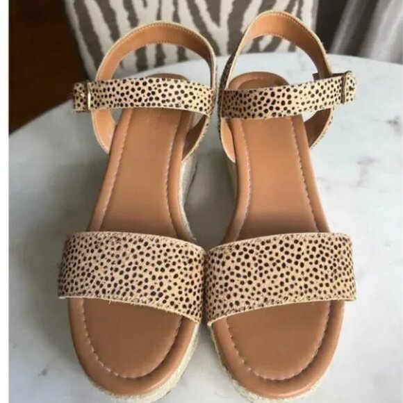 NWOT J Crew Leather Calf Hair Leopard Print Platform Wedges Espadrille Sandals - Picture 2 of 3